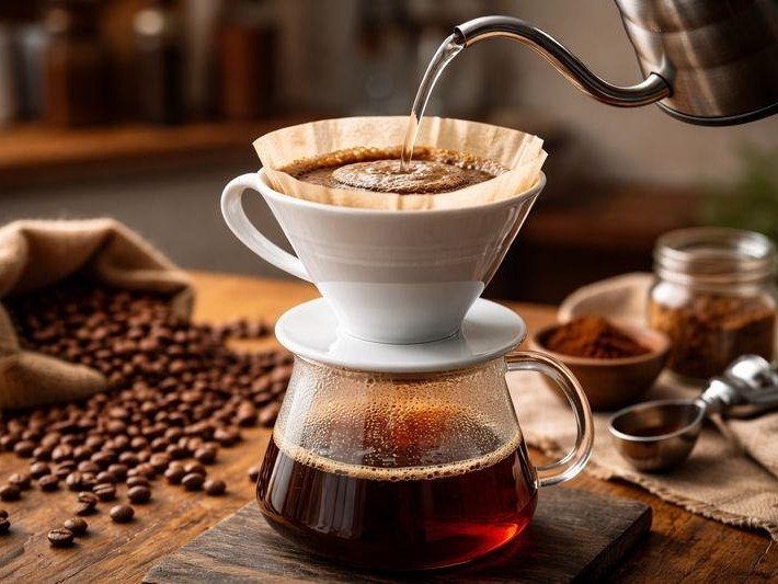 Coffee blooming in a V60 filter