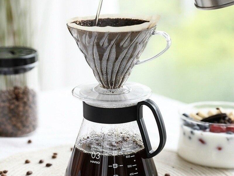 A finished cup of pour-over coffee